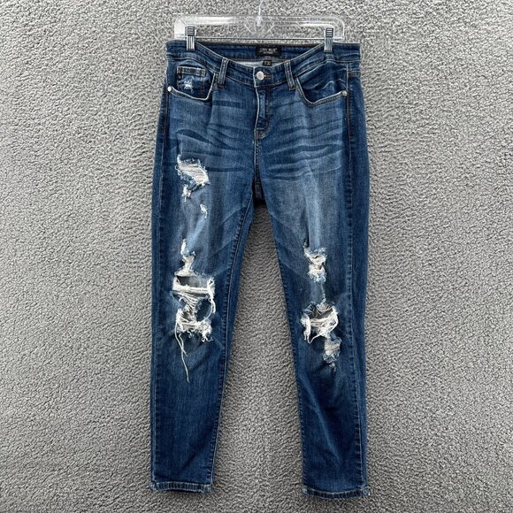 Judy Blue Denim - Judy Blue Jeans Womens 11/30 Boyfriend Fit Blue Stretch Distressed Denim